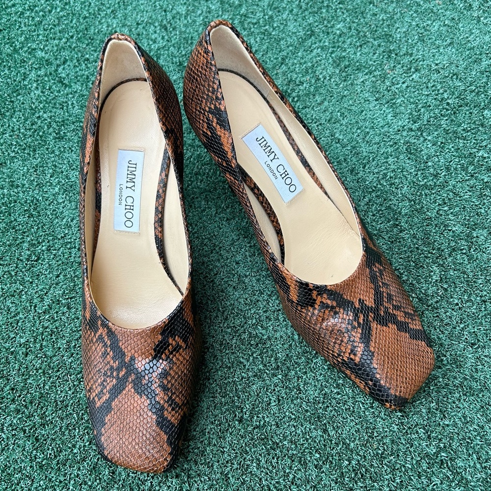Jimmy Choo Marcela Snake Print Heel Leather Brown Black 39.5 - Picture 13 of 14